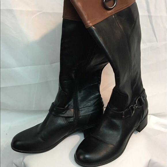 Bandolino Tall Black Brown Vegan Leather Buckle Zip Up Boot Size 61/2 - Picture 3 of 8